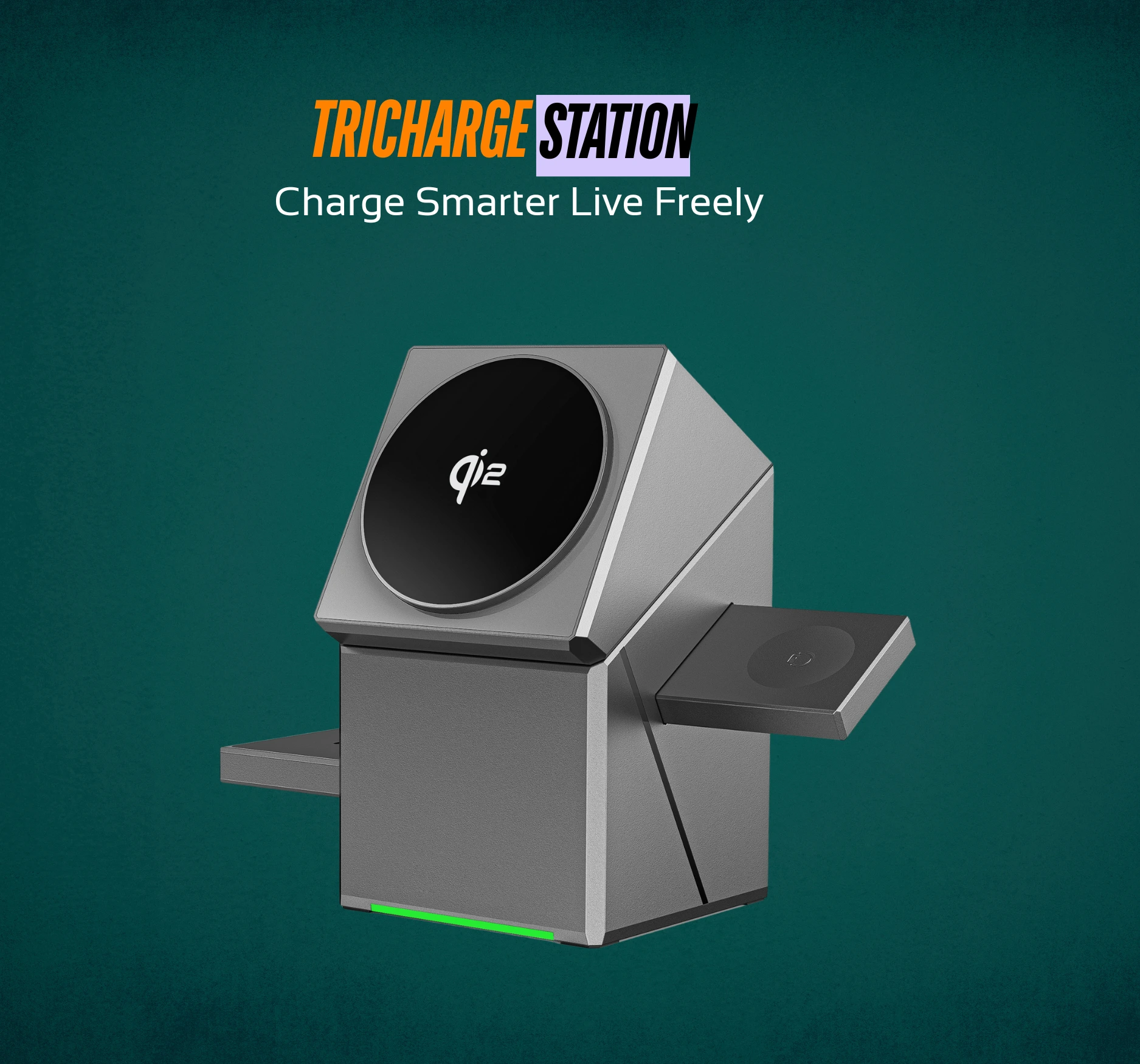 TriCharge QI2 3-in-1 15W Wireless Charging Station — Auto-Rotating Fast Charger for Phone, Watch & Earbuds | The Gadget Haus Pakistan - Image 2