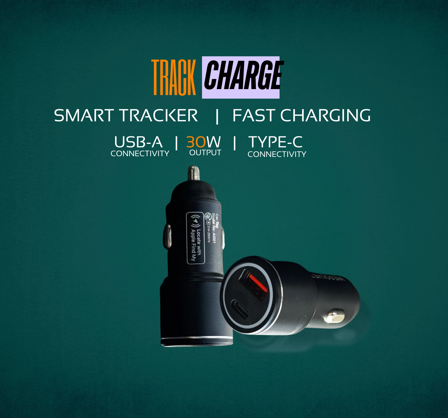 TrackCharge – Dual Fast Car Charger & Smart GPS Tracker | USB-C Car Adapter for iPhone | The Gadget Haus Pakistan